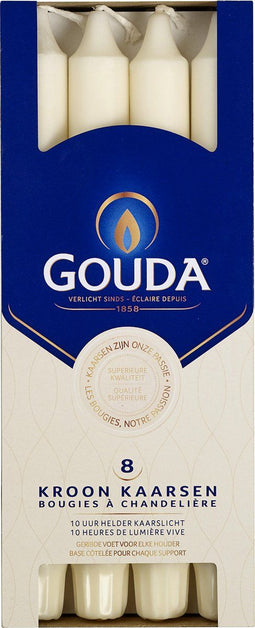 Gouda Dinerkaarsen / Tafelkaarsen Ivoor 24 cm - 8 Stuks