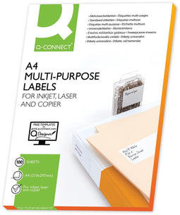 Q-CONNECT etiketten, wit, ronde hoeken, 38,1 x 21,2 mm, 100 vel, 65 etiketten per vel