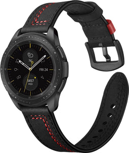Somstyle Speciaal Leren Bandje 20mm - Samsung Galaxy Watch 5 / Pro / 4 / 3 / Active 2 - Zwart