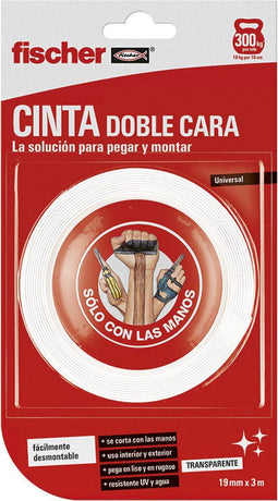 Dubbelzijdig plakband Fischer Wit 1 Stuks (3 m x 19 mm)