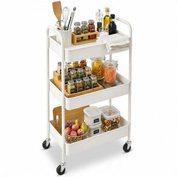 Keuken Trolley - 3 Laags - Mobiel met Wieltjes - Wit