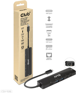 Club 3D CSV-1596 - 6-in-1 USB Gen1 Type-C Hub - 1x Ethernet 1Gbps 1x HDMI 2x USB 2.0 type-A 2x USB 3.2 type-C - Zwart