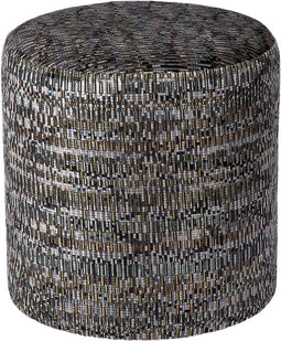 Atmooz - Poef Alice - Tiano Gunmetal - Ronde voetenbank - Jacquard velvet met print - 45cm