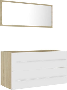 vidaXL - 2-delige - Badkamermeubelset - bewerkt - hout - wit - en - sonoma - eiken