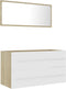 vidaXL - 2-delige - Badkamermeubelset - bewerkt - hout - wit - en - sonoma - eiken