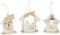 J-Line hanger Kerststal - hout/polyresin - wit/beige - 3 stuks