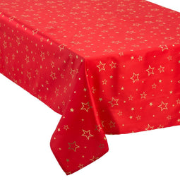 Tafelkleed rood met gouden sterren 140 x 240 cm - Feestdecoratievoorwerp - Kerst - Kersttafellaken