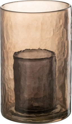 J-Line theelichthouder Dubbel - glas - oker - small