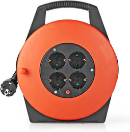 Nedis Stroomhaspel - Randaarde stekker - 10.0 m - 3200 W - 16 A - Soort aarding: Zijcontacten - 230 V AC 50/60 Hz - Hoek van stopcontact: 90 ° - H05VV-F 3G 1,5 mm² - Zekering: Ja - Oranje / Zwart