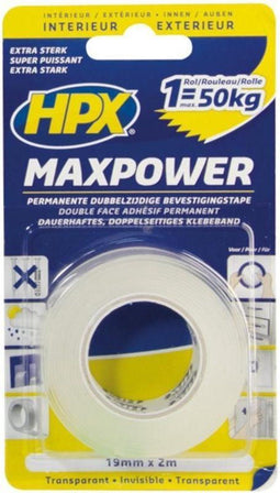 Max Power Transparent bevestigingstape - dubbelzijdig - sterke acrylaatkleeflaag - 19mm x 16,5m