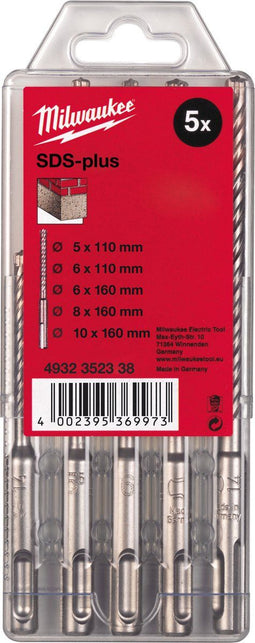 Milwaukee 4932352338 5 Delige SDS-plus hamerboren set in kunststof cassette - 110 x 160mm - 5-10mm