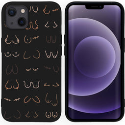 imoshion Hoesje Geschikt voor iPhone 13 Hoesje Siliconen - imoshion Design hoesje - Zwart / Boobs all over - Black