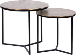 Atmooz - Bijzettafel Thor (set van 2) - Rond - Binnen - Interieur -Goud Brons en zwart - Hoogte 46cm - Metaal