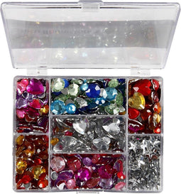 Strasstenen in display box, d: 6+7+9+10+11+12+14+16 mm, buitenmaat 16,4x9,2x1,5 cm, 300 stuks, blauw, zilver, roze
