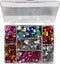 Strasstenen in display box, d: 6+7+9+10+11+12+14+16 mm, buitenmaat 16,4x9,2x1,5 cm, 300 stuks, blauw, zilver, roze