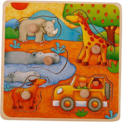 Mama Memo Vormenpuzzel Safari Hout 5 Stukken 16,5 X 16,5 Cm