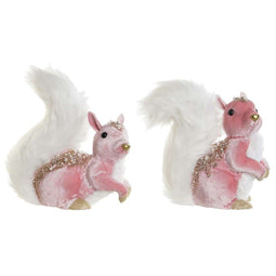 Kerstversiering DKD Home Decor Wit Roze Eekhoorn 20 x 11 x 22 cm (2 Stuks)