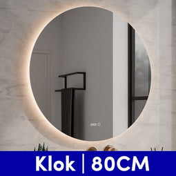 Nolt Badkamerspiegel met Verlichting - Ronde Badkamer Spiegel - Verwarming - Klok - LED - 80 cm