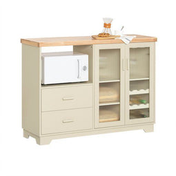 SoBuy Buffetkast - Dressoir - 2 Laden Glazen Deuren - Beige Eikenhoutlook 120 x 40 x 90 cm