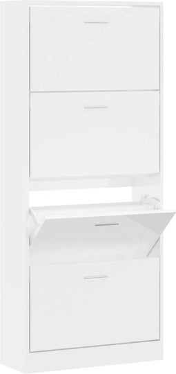 vidaXL - Schoenenkast - 63x24x147 - cm - bewerkt - hout - hoogglans - wit