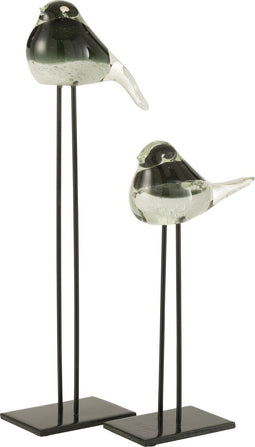 J-Line decoratie Vogel Op Voet - glas - groen/wit - large