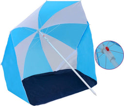 vidaXL - Strandparasol/-tent - 180 - cm - stof - blauw - en - wit