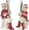 J-Line kerstfiguur Meisje En Jongen Ski Zittend - polyresin - wit/rood - 2 stuks