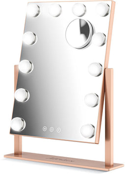 Mirlux Make Up Hollywood Spiegel met Verlichting - Visagie - Dimbaar LED Lampen Licht - 12 Lampen - Rosé Goud