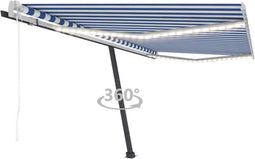 vidaXL - Luifel - automatisch - met - LED - en - windsensor - 400x350 - cm - blauw - wit