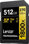 Lexar Professional 1800x - SDXC UHS-II Kaart - 512GB - Lezen 270MB/s Schrijven 180MB/s