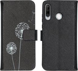 iMoshion Hoesje Geschikt voor Huawei P30 Lite Hoesje Met Pasjeshouder - iMoshion Design Softcase Bookcase - Wit / Zwart / Dandelion