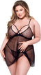 Baci - Strappy Lace & Mesh Babydoll en string - M/L - Zwart
