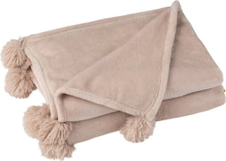 J-Line Plaid Pompom - fleece deken - polyester - donker beige - 170 x 130 cm - woonaccessoires