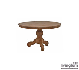 D - Livingfurn - Eetkamertafel DK Rond - Teak Hout - Klassieke Poot - 160 cm