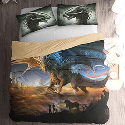 3 stks Gedrukt Dekbedovertrek Sets 3D Draak Dekbedovertrek met 2 Kussenslopen Cartoon Draak Beddengoed Set met Ritssluiting Koning 220 x 230 cm