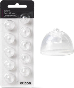 Oticon minifit BASS dome MAAT: 12 MM - DOUBLE VENT. - Blister van 10 stuks - voor MiniRite luidsprekers