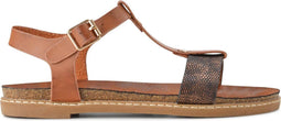 PS Poelman Lizzy - Dames Sandalen - Gespsluiting - Cognac Bruin met Metallic Brons Snake Print - Maat 40