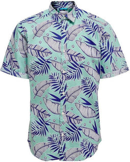 ONLY & SONS - ISSAC SS LEAF AOP - Heren Overhemd - Aquifer - Maat M