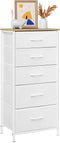 Woltu Commodekast - 5 Stoffen Laden - 30x45x95 cm - Wolkenwit & Eikenbeige