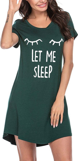 katoenen nachthemd voor dames, bedrukt, korte mouwen, ronde hals, slaap-T-shirt, nachtkleding, M