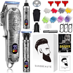 Sansbeauté 4-in-1 Tondeuse Kit - Professionele Draadloze Haartrimmer - 11 Opzetkammen - Zilver