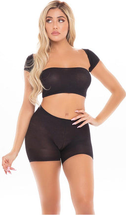 Pink Lipstick Lingerie Bandeau top en shorts set ON YOUR MIND 3PC SET, ONE SIZE Zwart