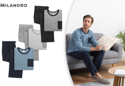 Milanoro - Katoenen pyjama voor heren - Comfortabele fit met elastische tailleband - Zwart/grijs - XXL