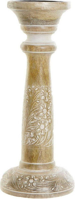Kroonkandelaar DKD Home Decor Wit Bruin Metaal Plastic Mangohout Gebloemd Indiaas 12,5 x 12,5 x 31 cm