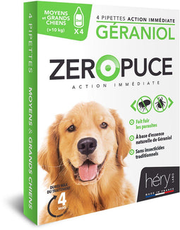 Héry Zéro Puce - Vlooiendruppels hond - Natuurlijke geraniol formule - (4 pip)