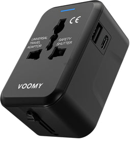 Voomy Travel Y10 - Universele Wereldstekker - 150+ landen - Dubbele USB-poorten - Zwart