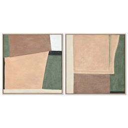 Schilderij Home ESPRIT Groen Beige Abstract Stads 80 x 3,8 x 80 cm (2 Stuks)