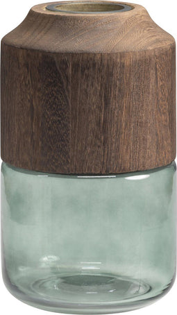 WOOOD Exclusive Vaas Celeste - Glas/Hout - Blauw/Groen - 23x14x14