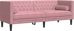 vidaXL - Driezitsbank - Chesterfield-stijl - met - bolsters - fluweel - roze
