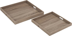 J-Line plateau Vierkant - dienblad - hout - naturel - 2 stuks
